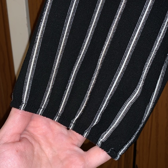 Rags To Wishes Black & White Vertical Stripe Surplice V-Neckline Short Romper - Picture 10 of 16